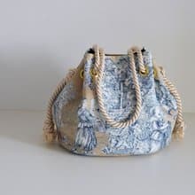 トワルドジュイ サテンロープ マリンバッグ　ベージュネイビーToile de Jouy