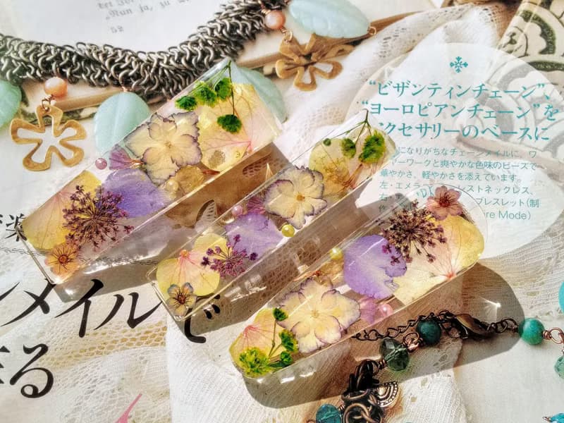 手作押花髮夾  繡球花髮夾 | 日系髮夾 | 梯形款