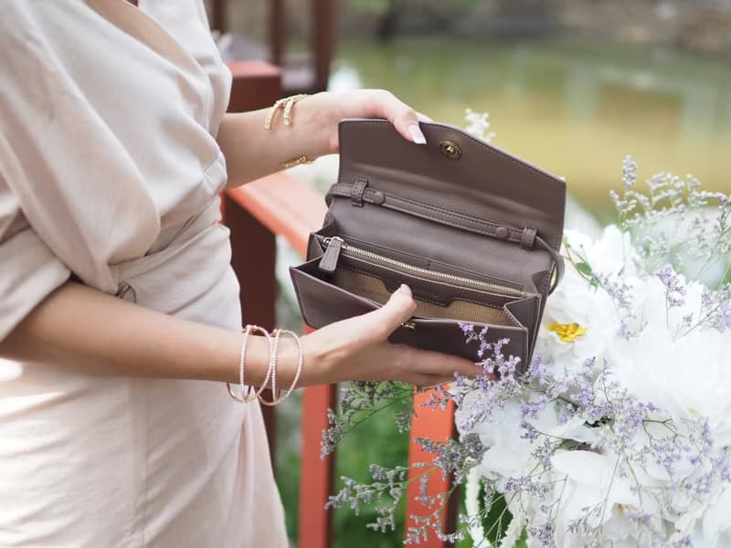 Irene(Cedar): Multi-function bag, clutch, long wallet, mini crossbody,Brown-grey