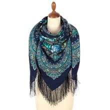 Pavlovo Posad Russian Shawl 100% Wool Scarf 125x125 cm Wrap Silk Fringe 1954-14