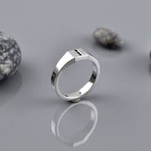 黑CZ石小印章戒指 / 尾戒 925純銀 Men's jewelry
