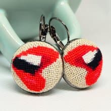 紅唇刺繡耳環 手工美麗現代禮物