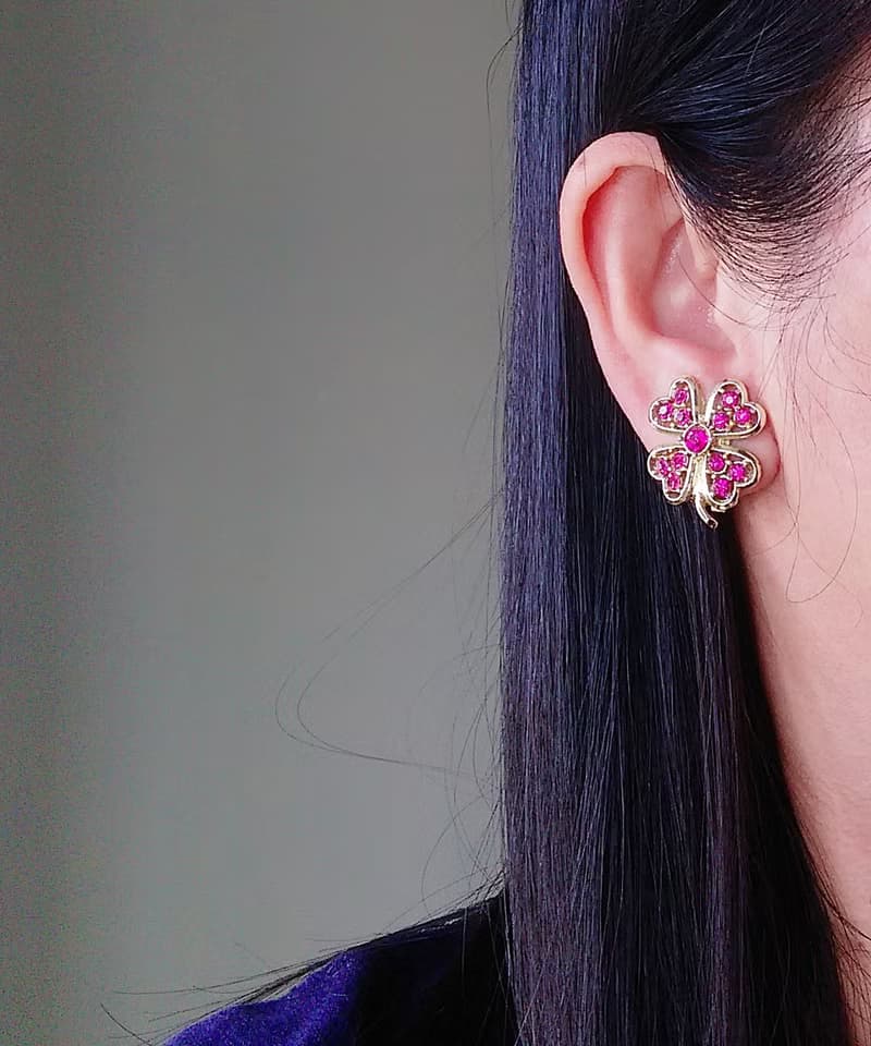 vintage jewelry  Sarah Cov Pink Ice系列  幸運草 夾式耳環