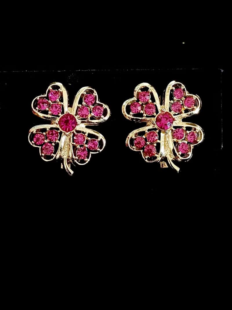vintage jewelry  Sarah Cov Pink Ice系列  幸運草 夾式耳環