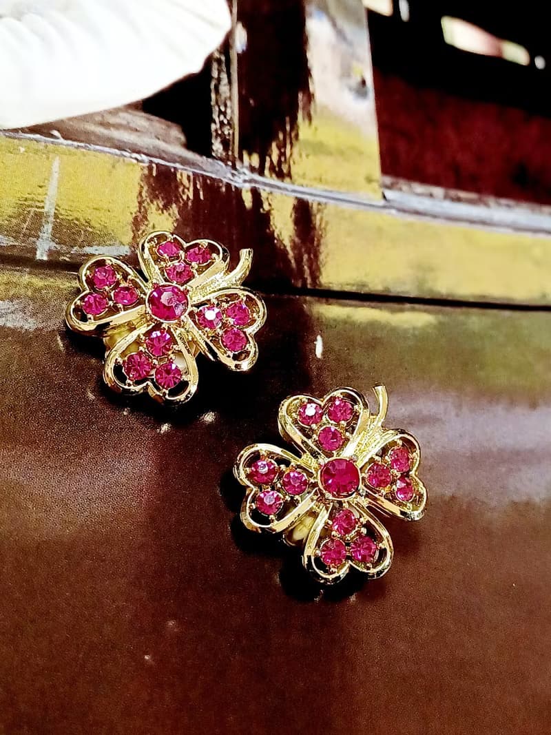 vintage jewelry  Sarah Cov Pink Ice系列  幸運草 夾式耳環