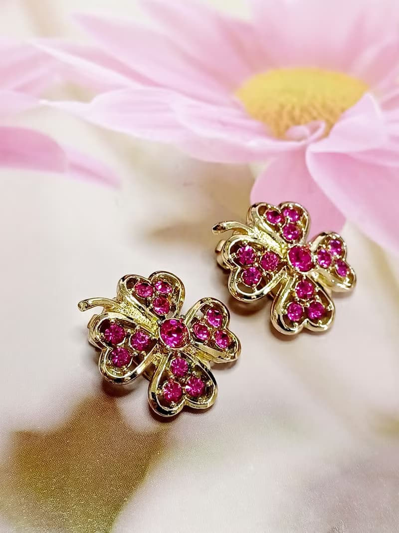 vintage jewelry  Sarah Cov Pink Ice系列  幸運草 夾式耳環