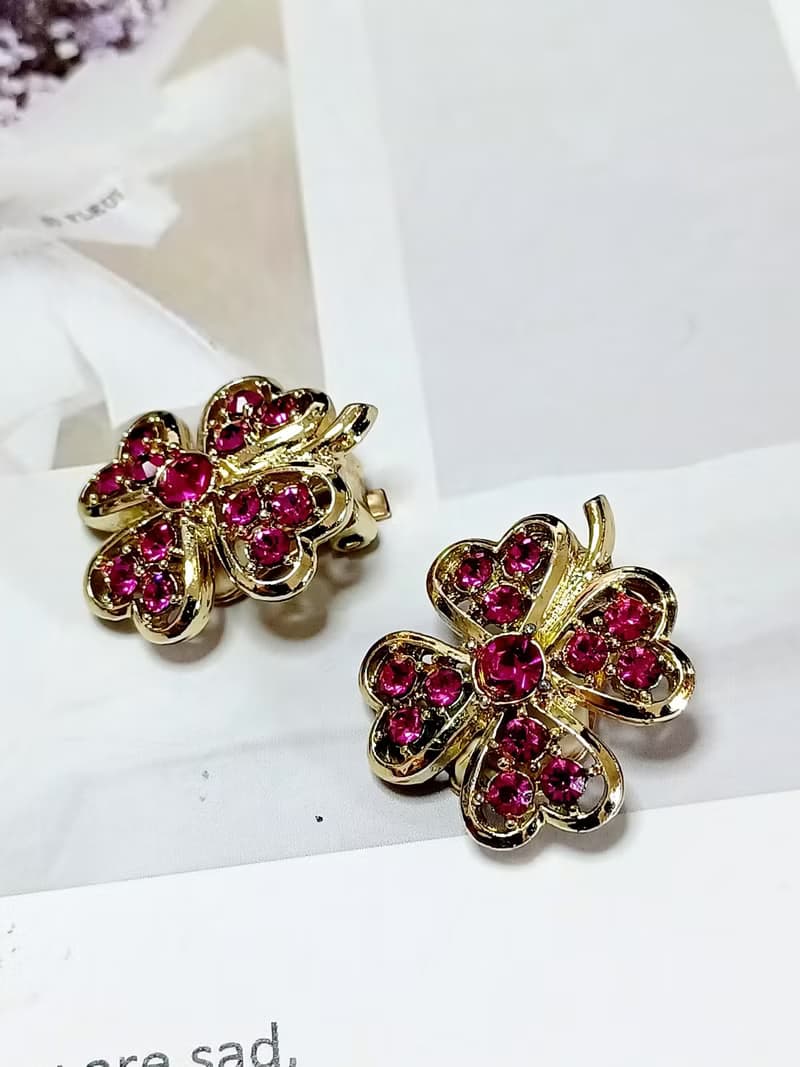 vintage jewelry  Sarah Cov Pink Ice系列  幸運草 夾式耳環