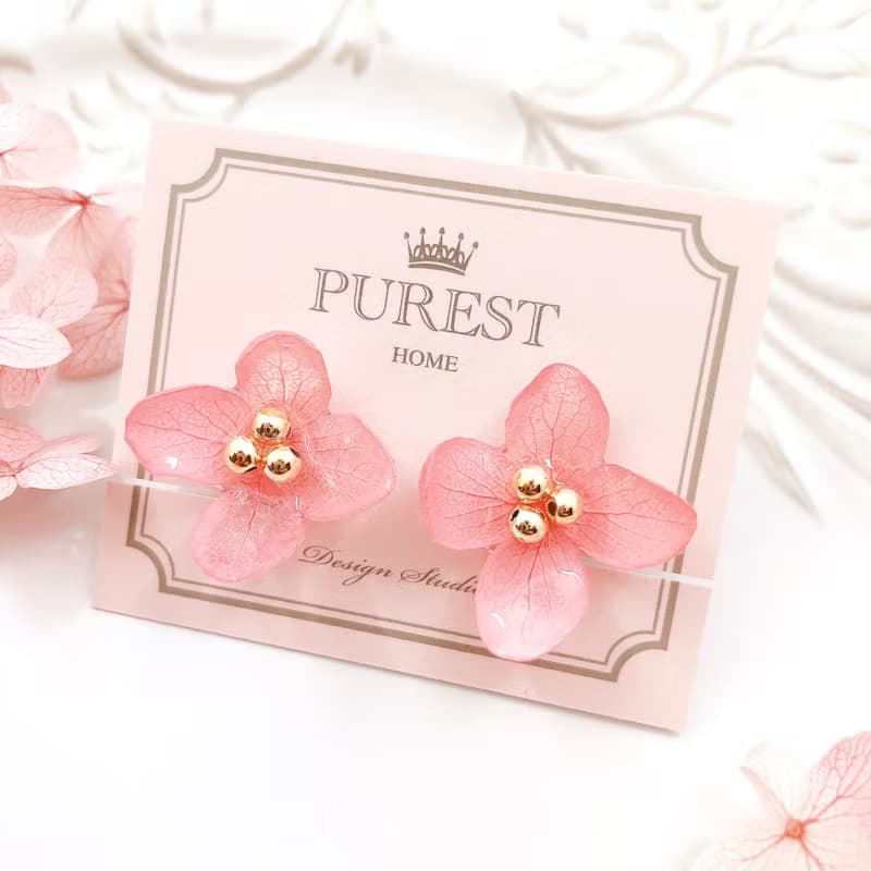PUREST HOME 粉繡球女神の棉珍珠不凋花(可拆式)垂墜耳環/附禮盒