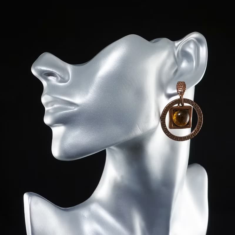 Yellow Glass Copper Earrings Geometric Square Round Statement Earrings Jewelry
