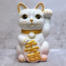 【金運桃喵】日本清水燒招財貓 | 花結晶 桃白 千万両 左