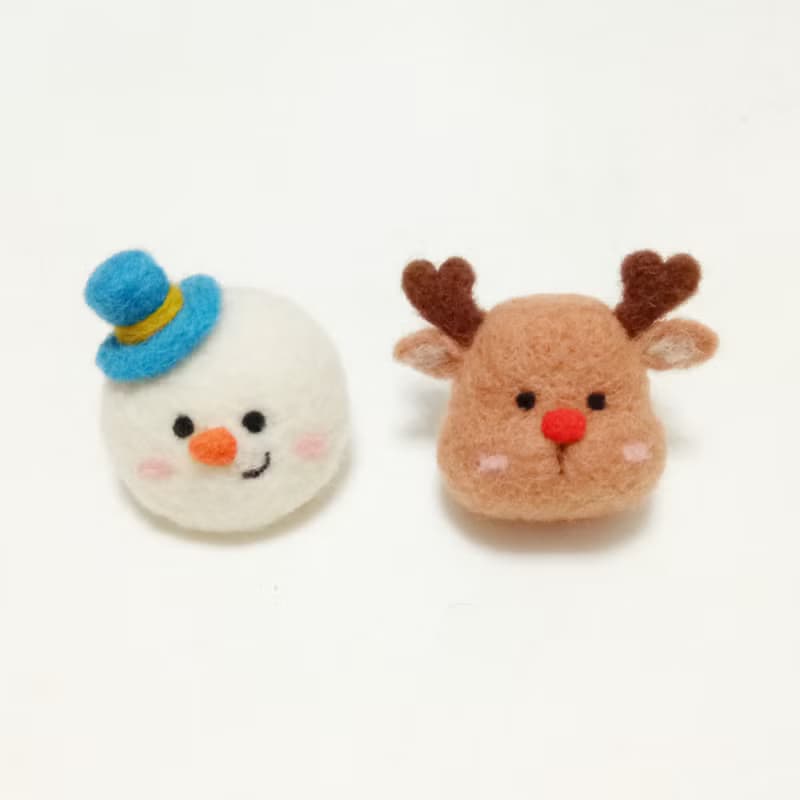 聖誕節來交換禮物吧!  雪人、馴鹿-羊毛氈別針