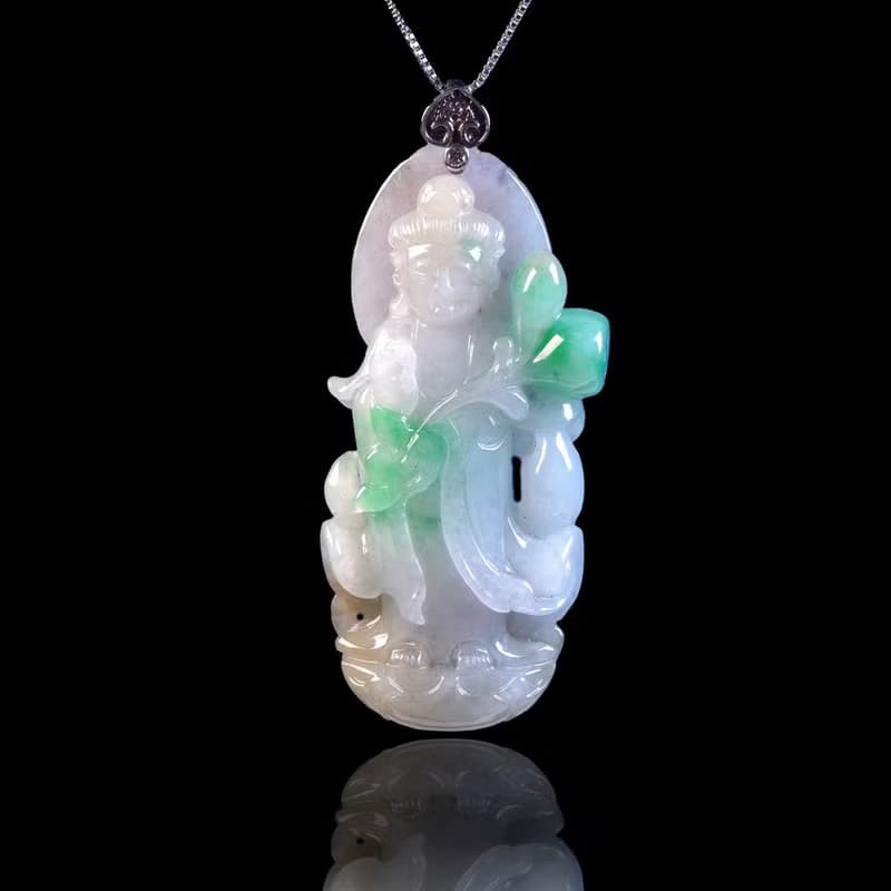 飄陽綠翡翠持蓮觀音項鍊 925純銀 | 天然緬甸玉翡翠A貨 | 送禮