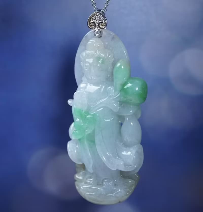 飄陽綠翡翠持蓮觀音項鍊 925純銀 | 天然緬甸玉翡翠A貨 | 送禮