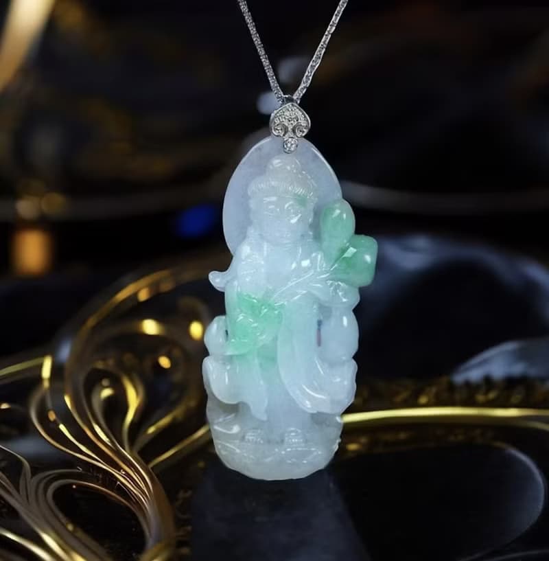 飄陽綠翡翠持蓮觀音項鍊 925純銀 | 天然緬甸玉翡翠A貨 | 送禮