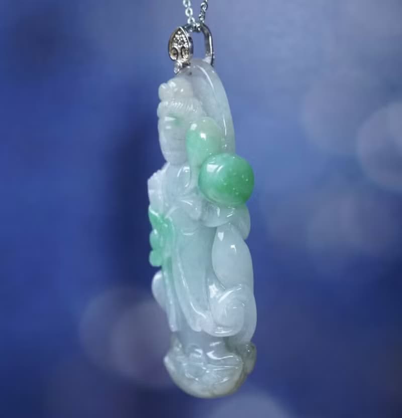 飄陽綠翡翠持蓮觀音項鍊 925純銀 | 天然緬甸玉翡翠A貨 | 送禮