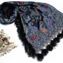 水煮羊毛披肩/針織圍巾/刺繡圍巾/羊絨披巾/喀什米爾Cashmere-花
