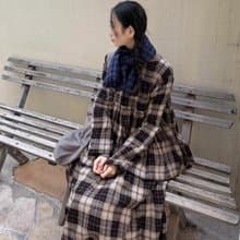 復古文青 格紋純羊毛娃娃衫 半裙套裝 手工製