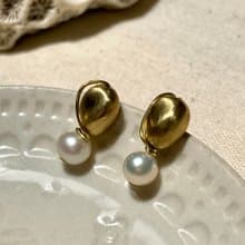 老林雜貨 | 花生米黃銅珍珠耳環 (針式 / 夾式)