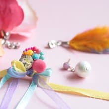 手工串珠 波西米亞風彩色 花花耳環/耳夾