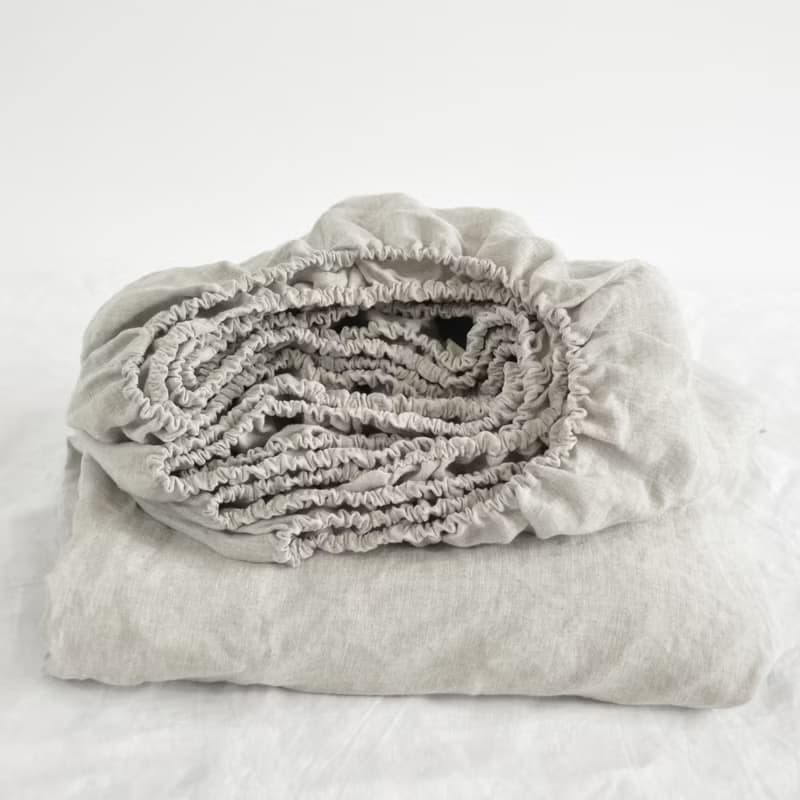 Undyed linen fitted sheet / Softened linen bed sheet / Deep pocket