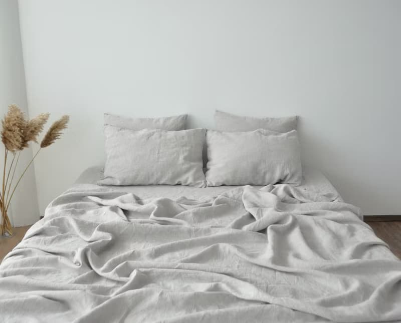 Undyed linen fitted sheet / Softened linen bed sheet / Deep pocket