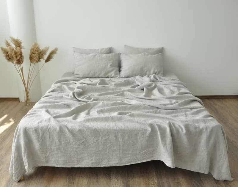 Undyed linen fitted sheet / Softened linen bed sheet / Deep pocket