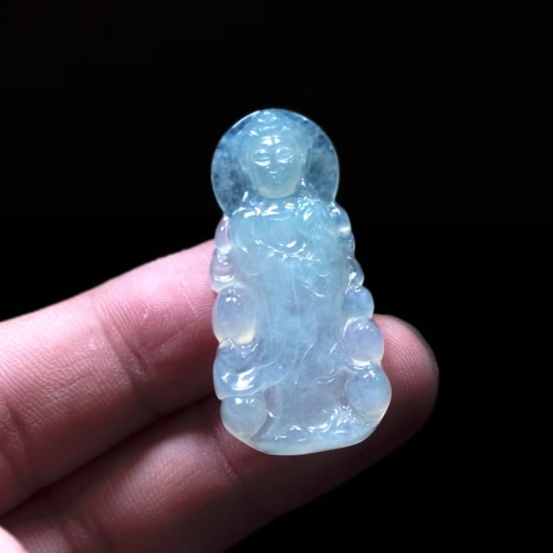 冰種翡翠精雕觀音菩薩 | 天然緬甸玉翡翠A貨 | 送禮