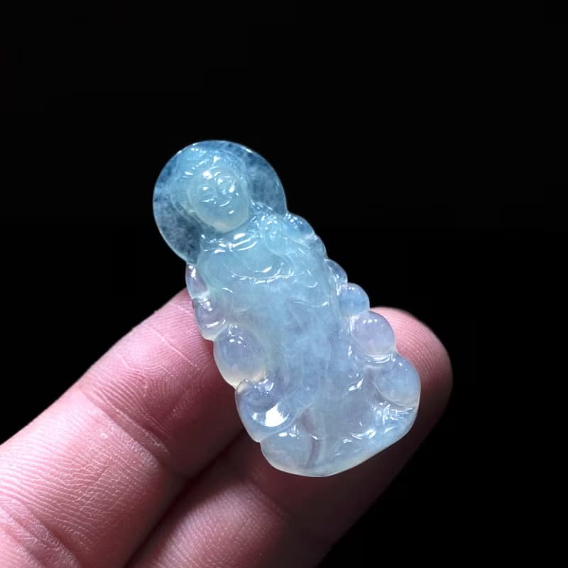 冰種翡翠精雕觀音菩薩 | 天然緬甸玉翡翠A貨 | 送禮