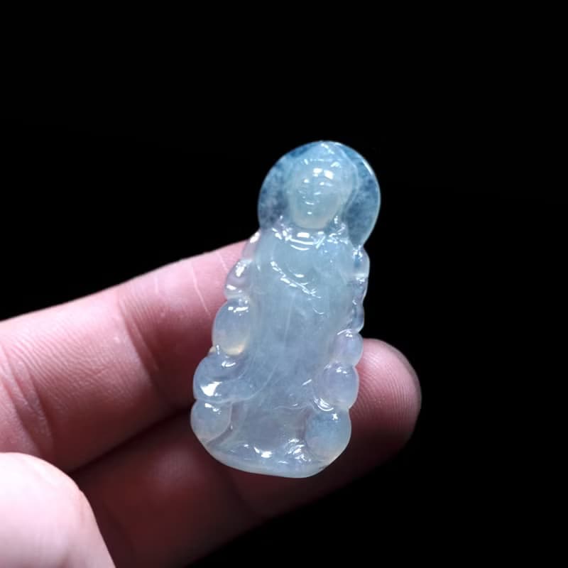 冰種翡翠精雕觀音菩薩 | 天然緬甸玉翡翠A貨 | 送禮