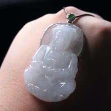冰種翡翠觀音菩薩項鍊 18K金鑽石鑲嵌 | 天然緬甸玉翡翠A貨 |送禮