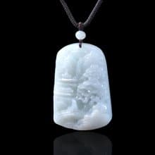 白翡翡翠精雕山水牌項鍊 | 天然緬甸玉翡翠A貨 | 送禮