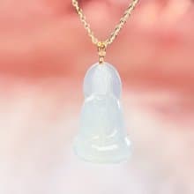 【母親節特惠】冰種觀音菩薩項鍊18K金墜頭| 天然緬甸翡翠| 送禮
