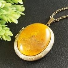 Yellow Agate Locket Necklace Mustard Yellow Stone Keepsake Pendant Necklace Gift