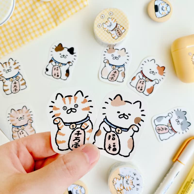 招財貓系列-咖啡色系貼紙包
