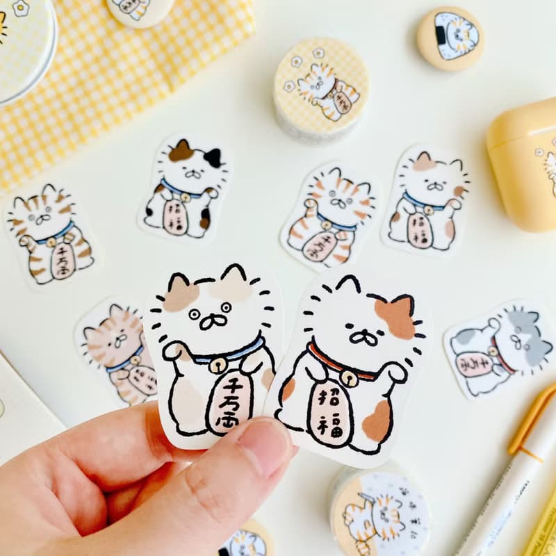 招財貓系列-咖啡色系貼紙包