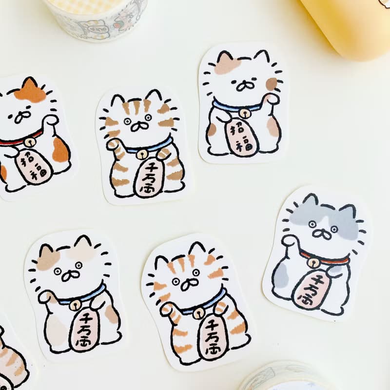招財貓系列-咖啡色系貼紙包