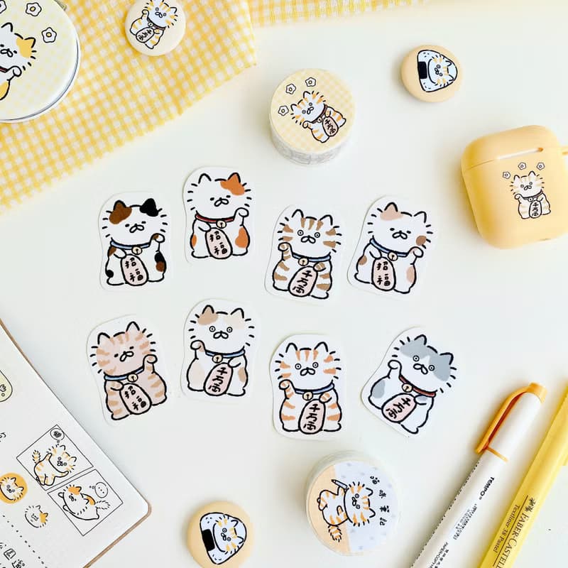 招財貓系列-咖啡色系貼紙包