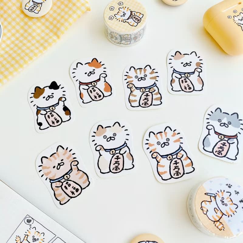 招財貓系列-咖啡色系貼紙包