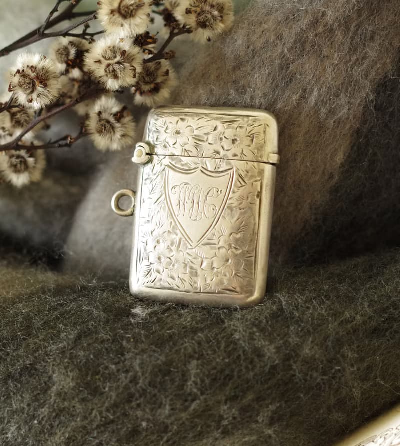 -古董英國購入之百年純銀雕花火柴盒 925 Sterling W750