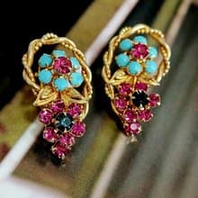 vintage jewelry  古董萊茵青石藤蔓花卉夾式耳環