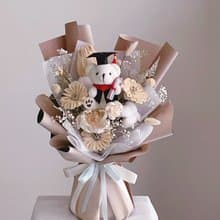 【不凋花乾燥花】米咖啡色畢業小熊花束
