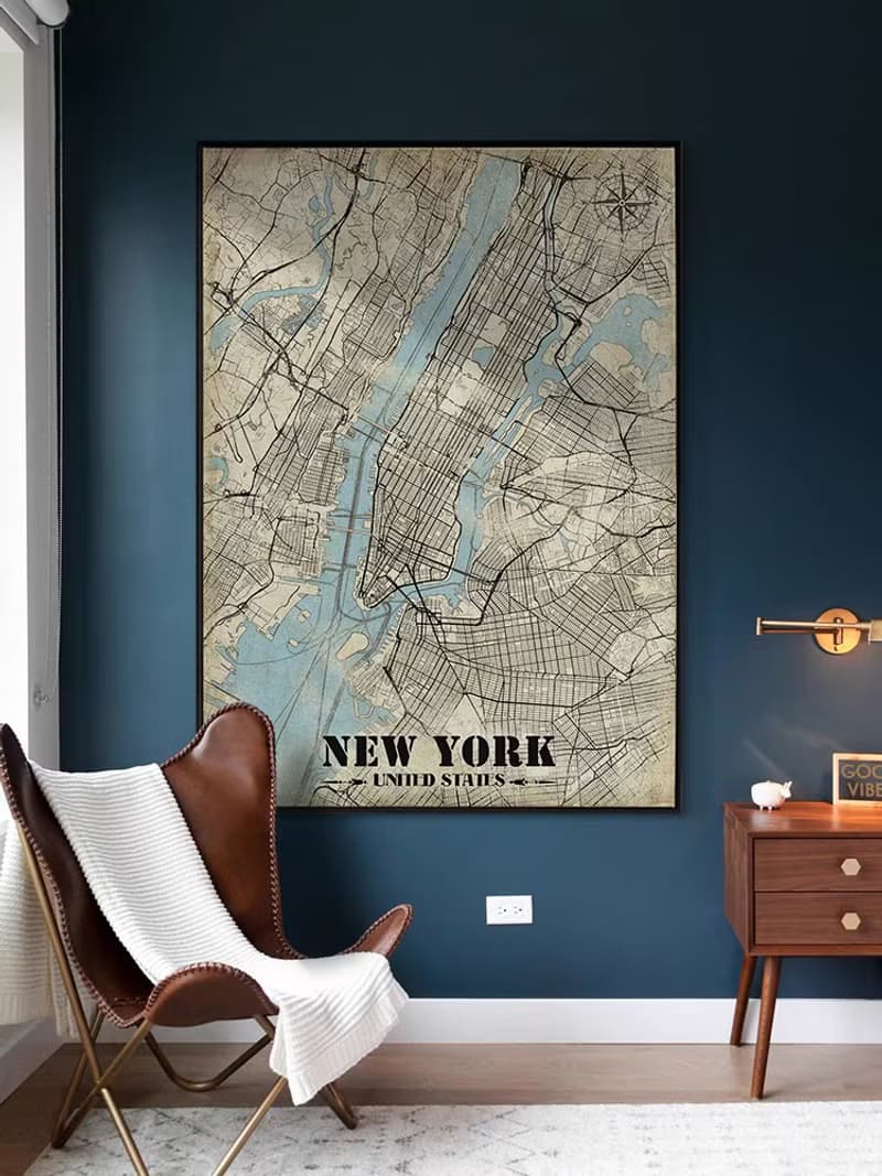 個人專屬訂製 手繪風城市地圖定製畫 荒野羅盤