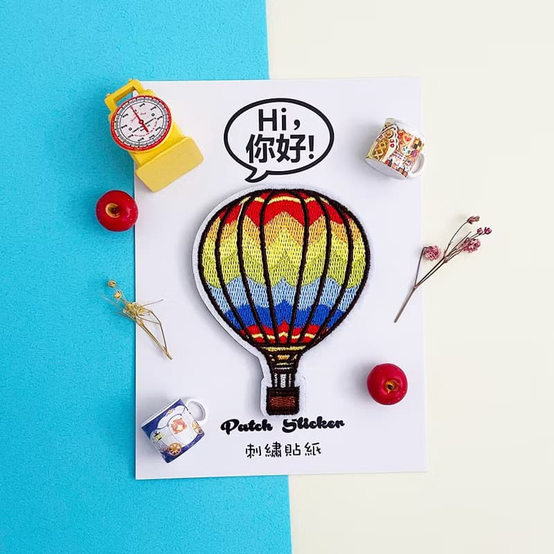 刺繡貼紙-彩虹波浪熱氣球
