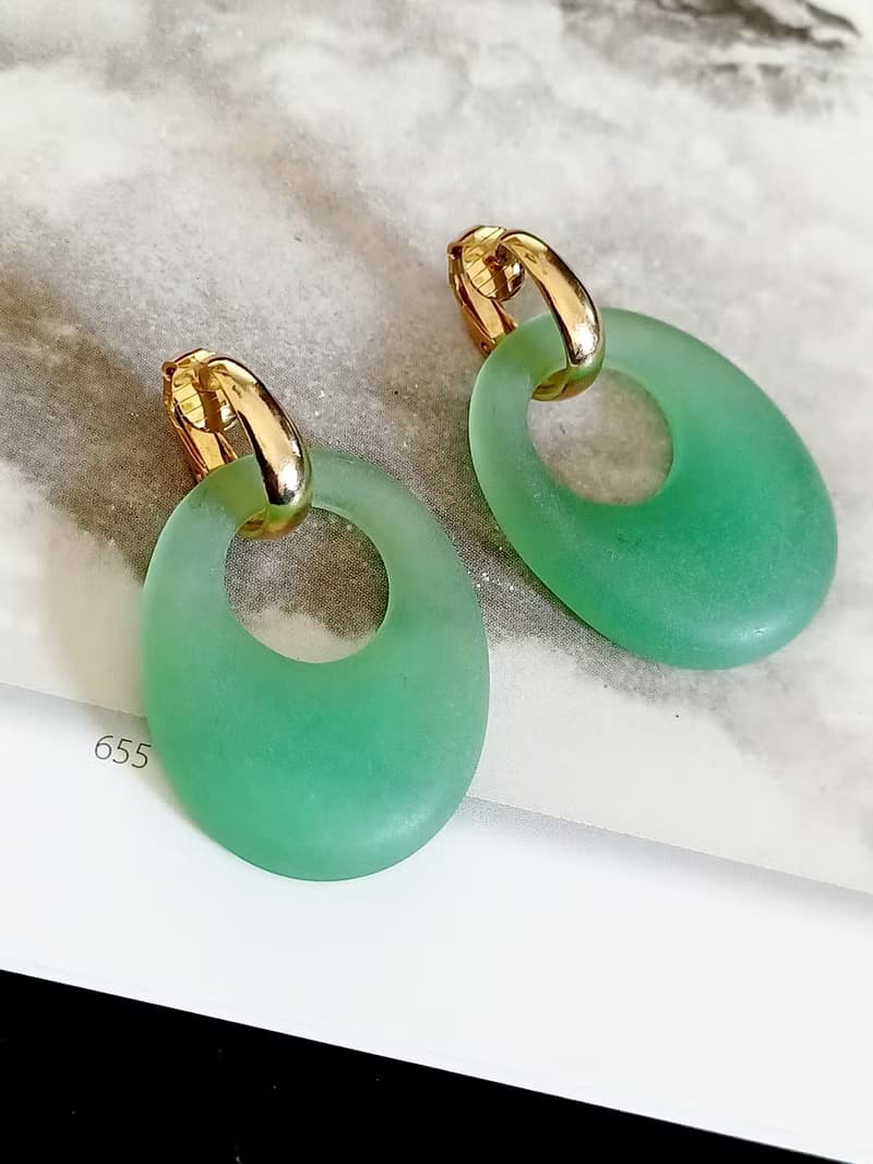 vintage jewelry  AVON 仿玉石垂墜夾式耳環