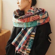 紅色彩格 上海手織布大尺寸秋冬圍巾 彩色織布棉質男女中性披肩