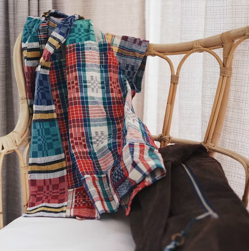 紅色彩格 上海手織布大尺寸秋冬圍巾 彩色織布棉質男女中性披肩