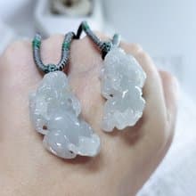 【親翠】天然翡翠 超美果凍膠感灑金貔貅一對