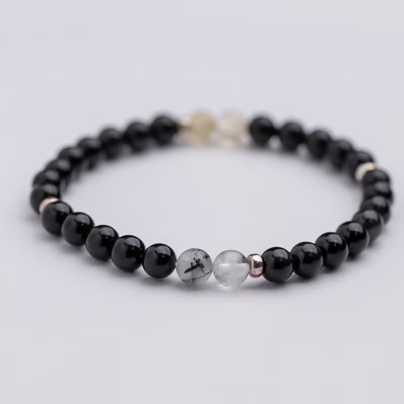 黑曜系列 6mm黑曜石黑髮晶金髮晶手串