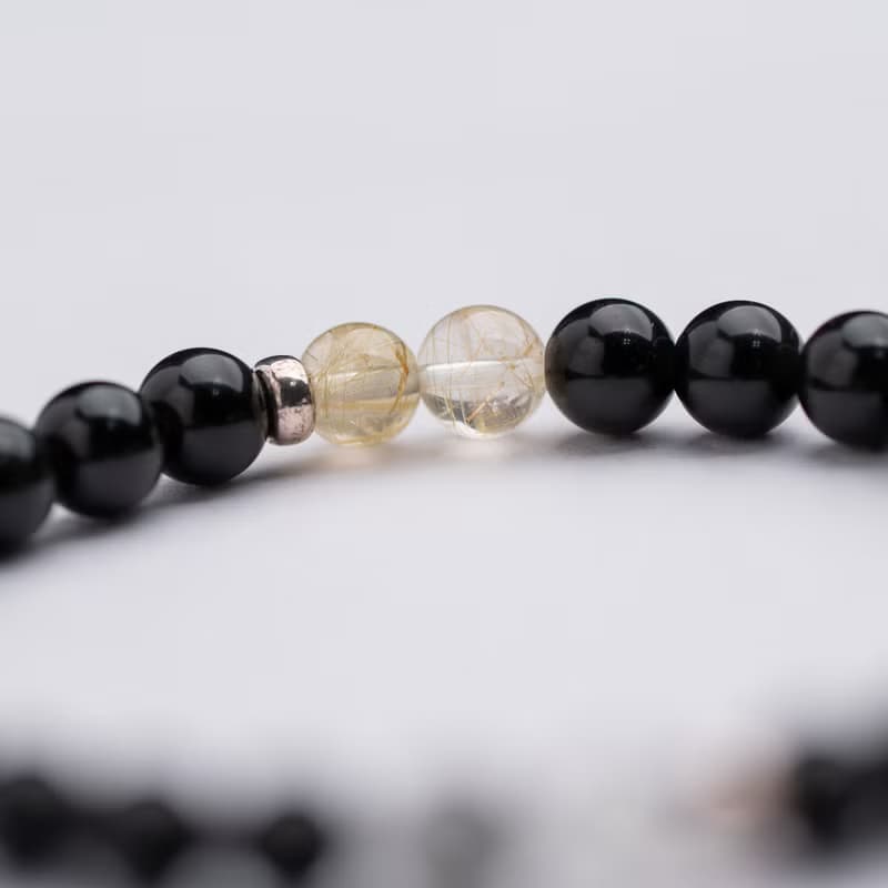 黑曜系列 6mm黑曜石黑髮晶金髮晶手串