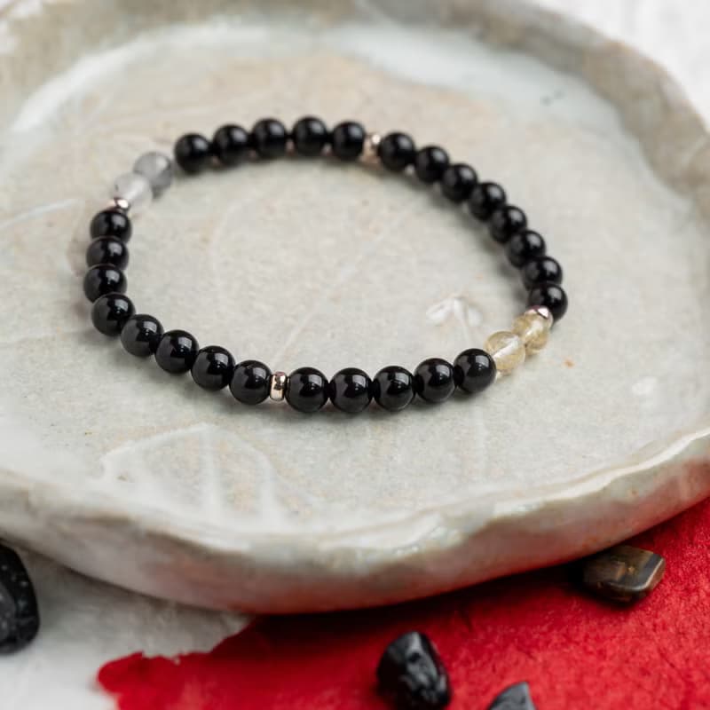 黑曜系列 6mm黑曜石黑髮晶金髮晶手串